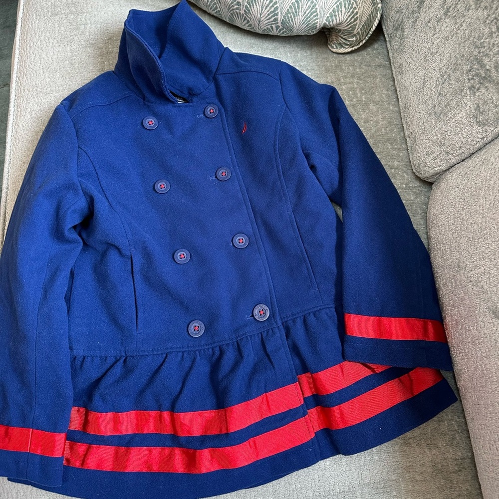 Nautica Blue and Red Peacoat Double-Breasted Jacket kids size 7